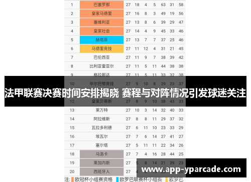 法甲联赛决赛时间安排揭晓 赛程与对阵情况引发球迷关注 法甲联赛决赛时间安排揭晓 赛程与对阵情况引发球迷关注