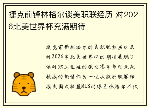 捷克前锋林格尔谈美职联经历 对2026北美世界杯充满期待 捷克前锋林格尔谈美职联经历 对2026北美世界杯充满期待
